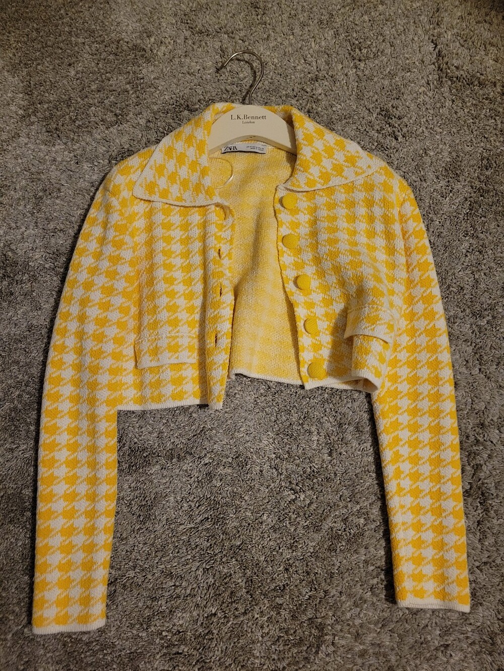 Zara Yellow & White Houndstooth Cropped Blazer